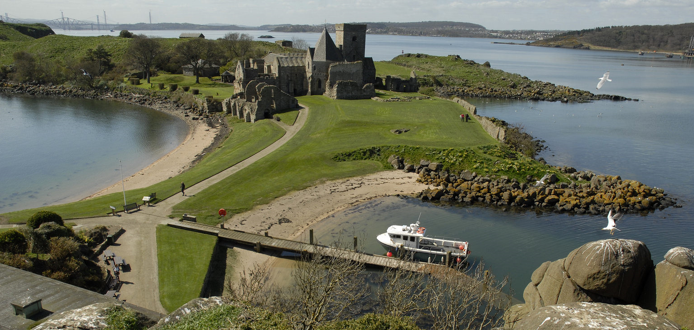 Inchcolm Abbey, looking west across the island. 